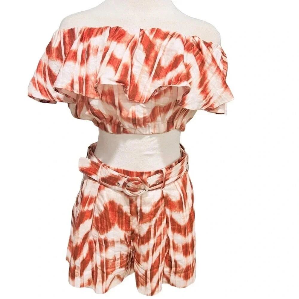 Banana Republic Meridian "Warm Zebra" Linen Shorts Size 4 & Linen Top Size S - Picture 11 of 11